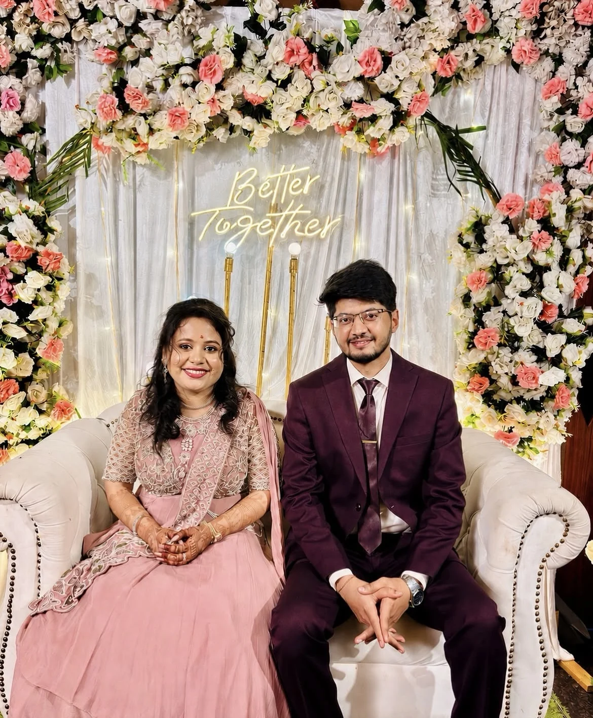 Anmol and Aishwarye seated together at their engagement